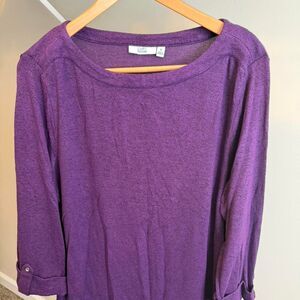 Croft & Barrow Purple Long Sleeve Top Boat Neck 3/4 Sleeve Size XL